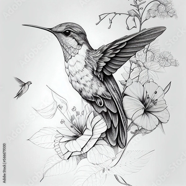 Fototapeta hummingbird and flowers