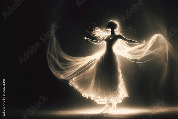 Fototapeta Woman in an Ethereal, soft angelic whimsical dance energy.  Generative AI, this image is not based on any original image, character or person.	