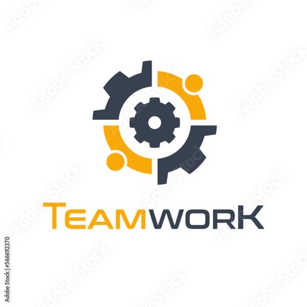 Fototapeta Team work vector logo template. This design use gear as symbol.