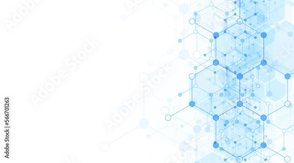 Fototapeta Hexagons pattern background. Genetic research, molecular structure. Chemical engineering. Concept of innovation technology. Used for design healthcare, science and medicine background