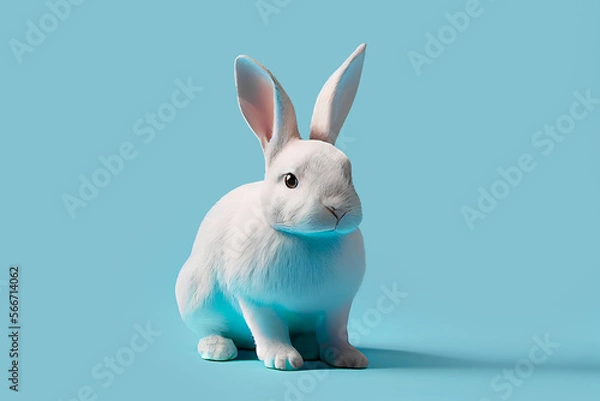 Obraz white rabbit on blue background
