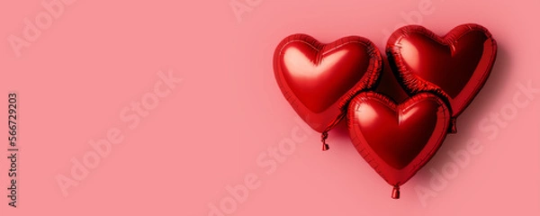 Obraz Red Heart Balloons on Pink Background, Isolated, Valentine's Day Concept, Social Media, Banner, Wallpaper, Copy Space, Generative AI