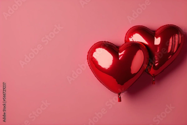 Obraz Red Heart Balloons on Pink Background, Isolated, Valentine's Day Concept, Social Media, Banner, Wallpaper, Copy Space, Generative AI