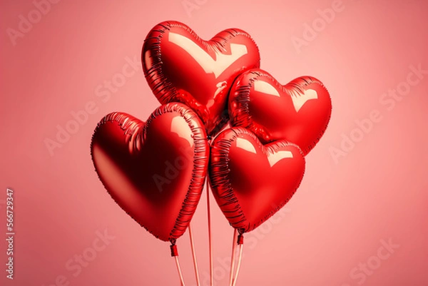 Obraz Red Heart Balloons on Pink Background, Isolated, Valentine's Day Concept, Social Media, Banner, Wallpaper, Copy Space, Generative AI