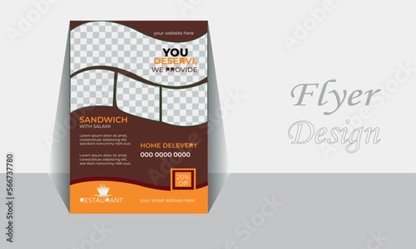 Fototapeta Fast Food Flyer Design Template cooking, French fries and Soda. Vector illustration,  business marketing social media post or web banner template design with abstract background, logo and icon..