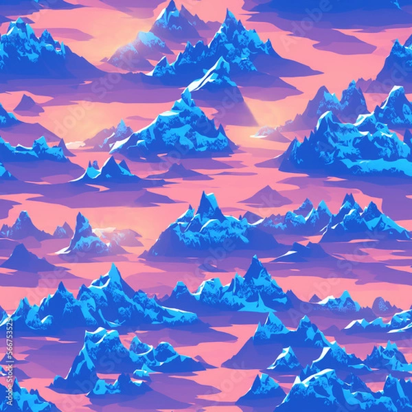 Fototapeta Geometric Icebergs or Mountains Sunset Background Seamless Background
