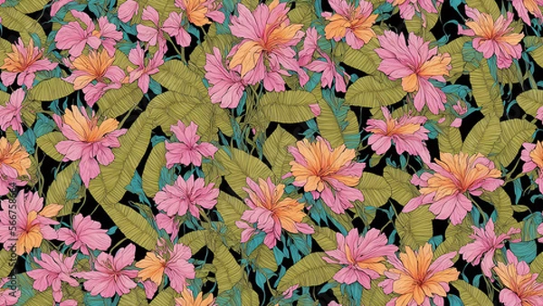 Fototapeta seamless pattern, abstract floral background. created using generative ai technology