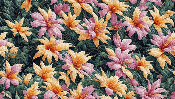 Fototapeta seamless pattern, abstract floral background. created using generative ai technology