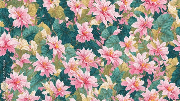 Fototapeta seamless pattern, abstract floral background. created using generative ai technology