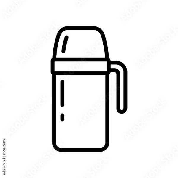 Fototapeta Thermos icon. Black contour linear silhouette. Front side view. Editable strokes. Vector simple flat graphic illustration. Isolated object on a white background. Isolate.
