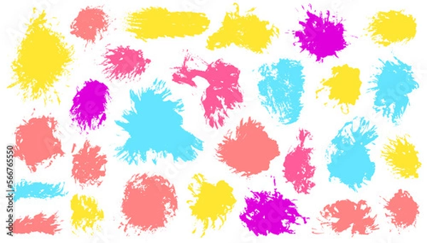 Fototapeta Watercolor dye brush stroke vector pack. Isolated smudge blotch abstract shapes. Splattered stain web sticker backdrop group. Brush stroke paint stains design.