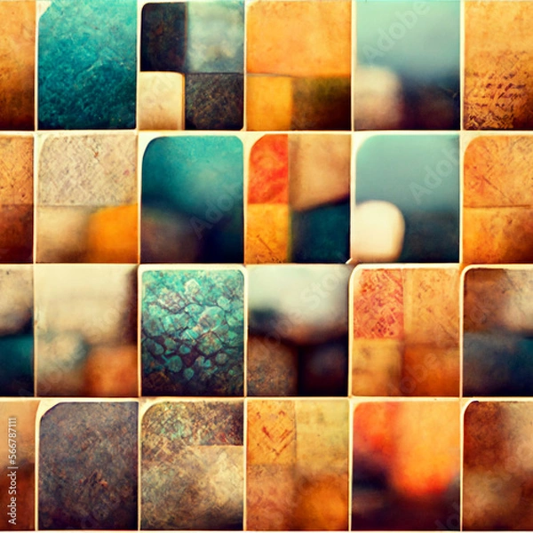 Fototapeta Design pattern with abstract varied images inside shapes