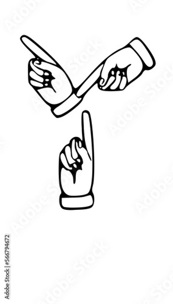 Obraz Pointing Hands Forming Letter Mono Type Font