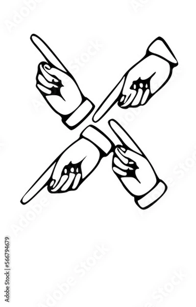 Fototapeta Pointing Hands Forming Letter Mono Type Font