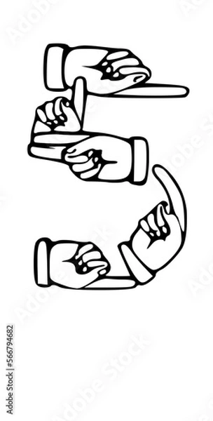 Obraz Pointing Hands Forming Letter Mono Type Font