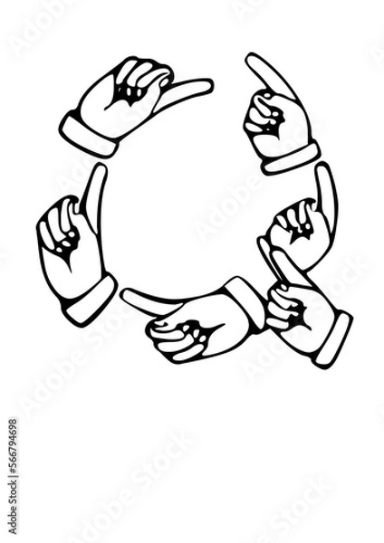 Obraz Pointing Hands Forming Letter Mono Type Font