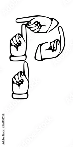 Obraz Pointing Hands Forming Letter Mono Type Font