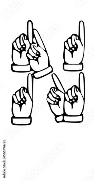 Obraz Pointing Hands Forming Letter Mono Type Font