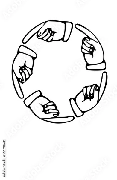Obraz Pointing Hands Forming Letter Mono Type Font