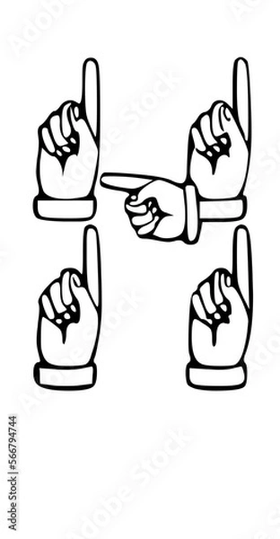 Obraz Pointing Hands Forming Letter Mono Type Font