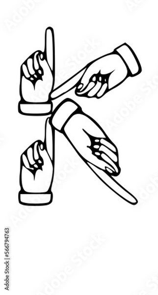 Obraz Pointing Hands Forming Letter Mono Type Font