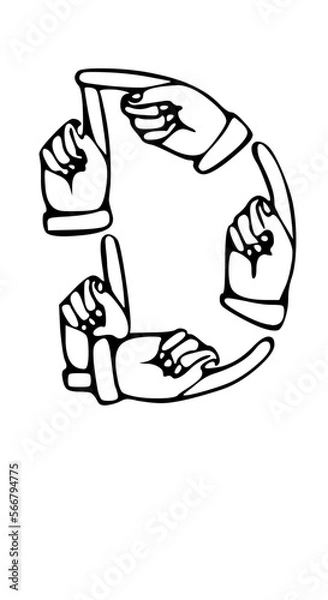 Obraz Pointing Hands Forming Letter Mono Type Font