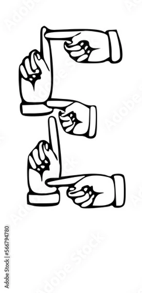 Obraz Pointing Hands Forming Letter Mono Type Font