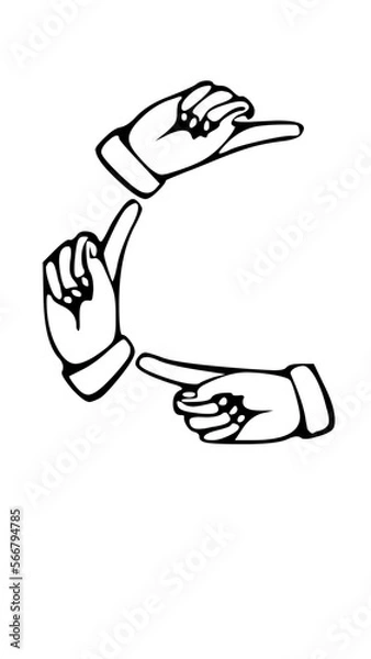 Obraz Pointing Hands Forming Letter Mono Type Font