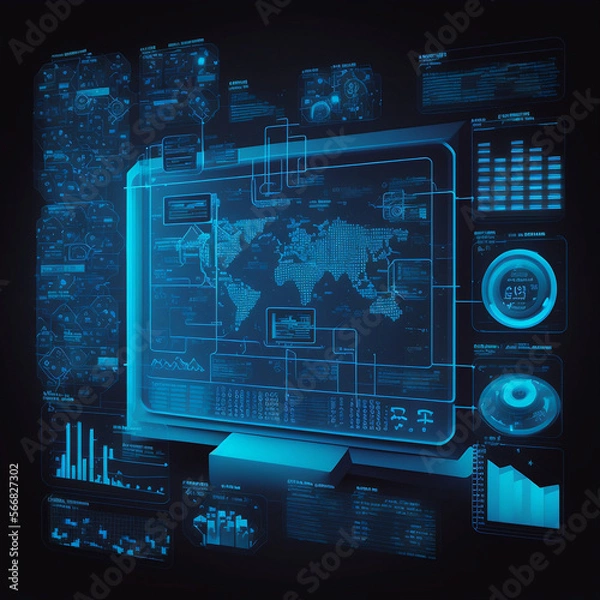 Obraz Futuristic Concept of Computer Screen Interface, Software, Computing, Accounting