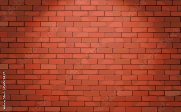 Obraz Red Brick wall texture with spotlight. Vintage Textured Background in cartoon style. Vector illustration
