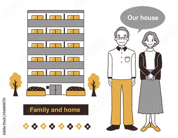 Obraz マンションに住む高齢夫婦のイラスト