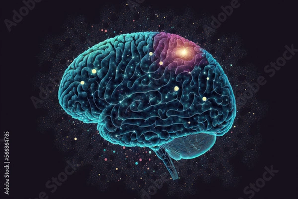 Fototapeta Concept of human intelligence with human brain inside the universe background. Generative AI