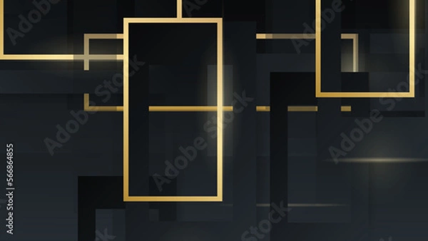 Fototapeta Vector illustration banner template design. Gold rectangle decoration wallpaper vector on black abstract background.