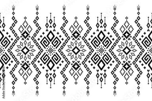 Obraz Nature vintages cross stitch traditional ethnic pattern paisley flower Ikat background abstract Aztec African Indonesian Indian seamless pattern for fabric print cloth dress carpet curtains and sarong