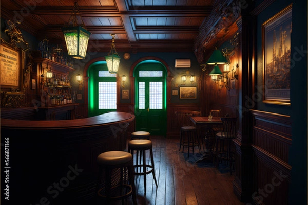 Fototapeta Dark Irish Pub, Generative AI