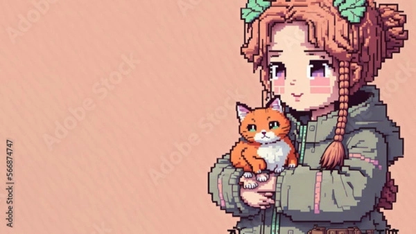 Fototapeta Cute background with copy space pixel art style generative ai.