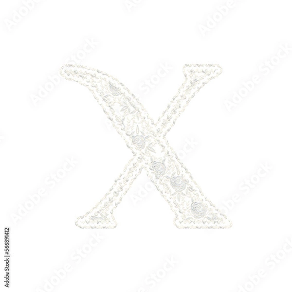 Fototapeta Beautiful floral lace alphabet set in uppercase and lowercase letters, off white color, isolated with transparent backgrounc. 