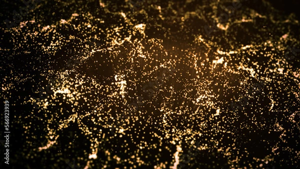 Obraz 波打つ光のパーティクルの背景（金、ゴールド）