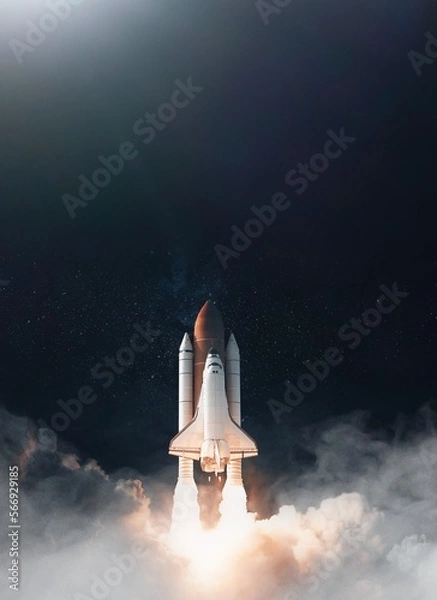 Fototapeta Space Shuttle takes off into space. Elements of this image furnished by NASA.