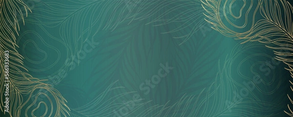 Fototapeta Horizontal banner with peacock feathers. Luxury and beautiful decoration design for text background. Modern transparency wallpaper.