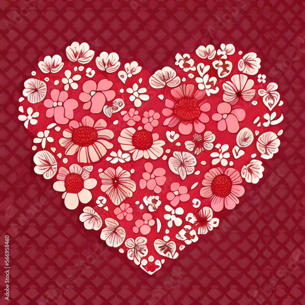 Fototapeta heart with roses, heart of flowers, heart of flowers, valentine background with hearts and flowers, heart with pattern, heart shaped candies,heart of gears, valentine, Floral-Heart-Graphic-For-Wedding