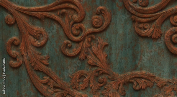 Obraz Weathered Wonders - Bronze and patina surface textures with intricate carving and detailing