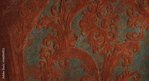 Fototapeta Intricate Intaglio - Bronze and patina surface textures with intricate carving and detailing