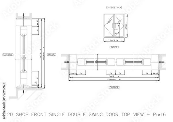 Fototapeta 2D SHOP FRONT SINGLE DOUBLE SWING DOOR TOP VIEW