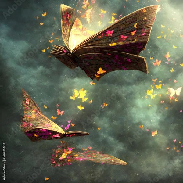 Fototapeta Magic  book with magical particles flying above upwards. Generative AI