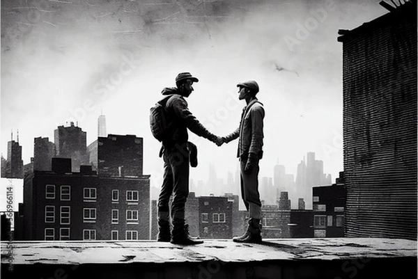 Fototapeta Two men shaking hands, generative AI