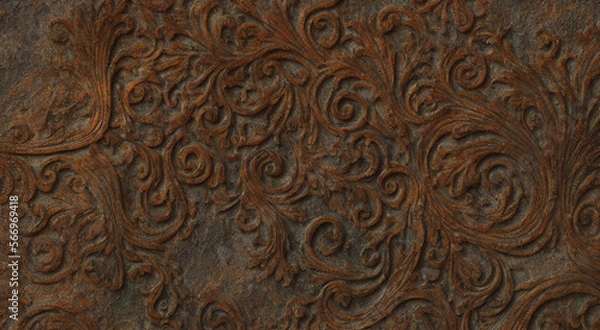 Obraz Elegant Etchings - Bronze and patina surface textures with intricate carving and detailing