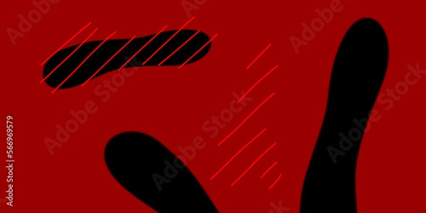 Fototapeta Red background with black figures of indefinite form. Strokes. Smooth lines, abstraction. Black