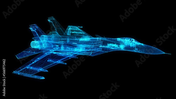 Fototapeta Military Jet from. Air plane lines and connected to 3d form. 3d rendering.