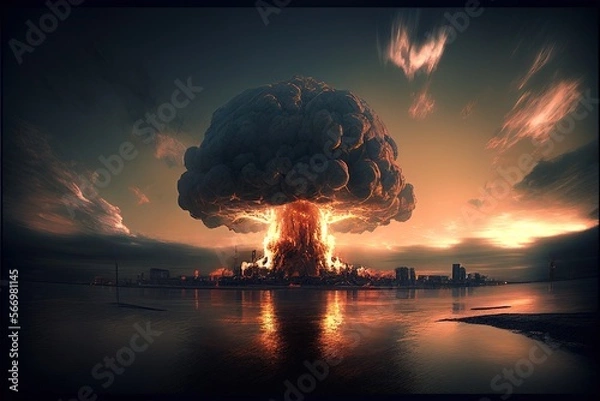 Fototapeta Nuclear bomb explosion in city. Generative AI